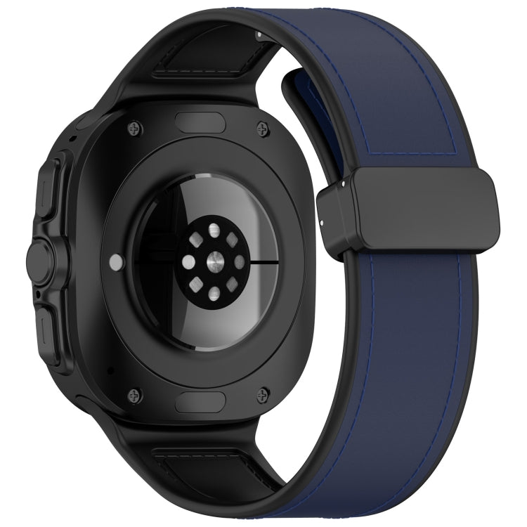 For Samsung Galaxy Watch Ultra 47mm Magnetic Folding Buckle Silicone Leather Watch Band(Dark Blue) - Watch Bands by PMC TechLife | Online Shopping South Africa | PMC TechLife | Buy Now Pay Later Mobicred