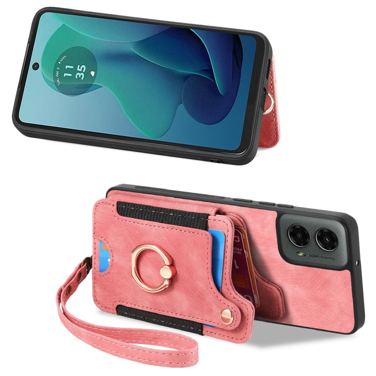 For Motorola Moto G 2024 Retro Skin-feel Ring Multi-card RFID Wallet Phone Case(Pink) - Motorola Cases by PMC Jewellery | Online Shopping South Africa | PMC Jewellery | Buy Now Pay Later Mobicred