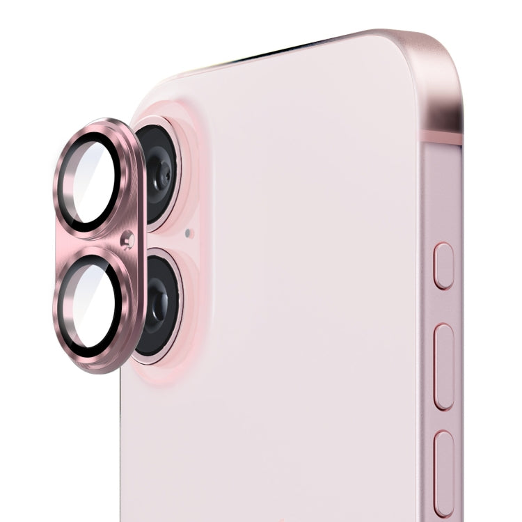 For iPhone 16 / 16 Plus ENKAY Aluminium Alloy Tempered Glass Lens Cover Film(Pink) - iPhone 16 Plus Tempered Glass by ENKAY | Online Shopping South Africa | PMC Jewellery | Buy Now Pay Later Mobicred