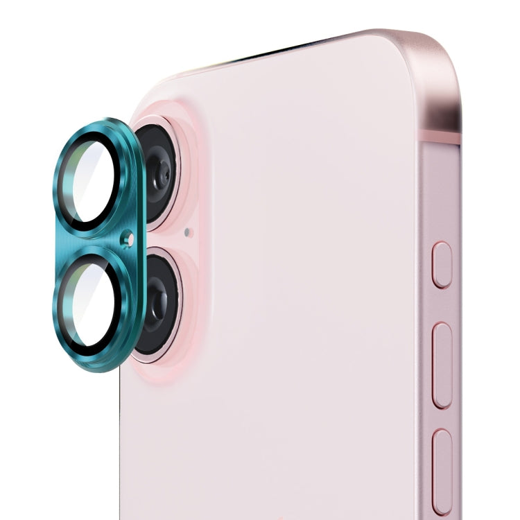 For iPhone 16 / 16 Plus ENKAY Aluminium Alloy Tempered Glass Lens Cover Film(Cyan) - iPhone 16 Plus Tempered Glass by ENKAY | Online Shopping South Africa | PMC TechLife | Buy Now Pay Later Mobicred