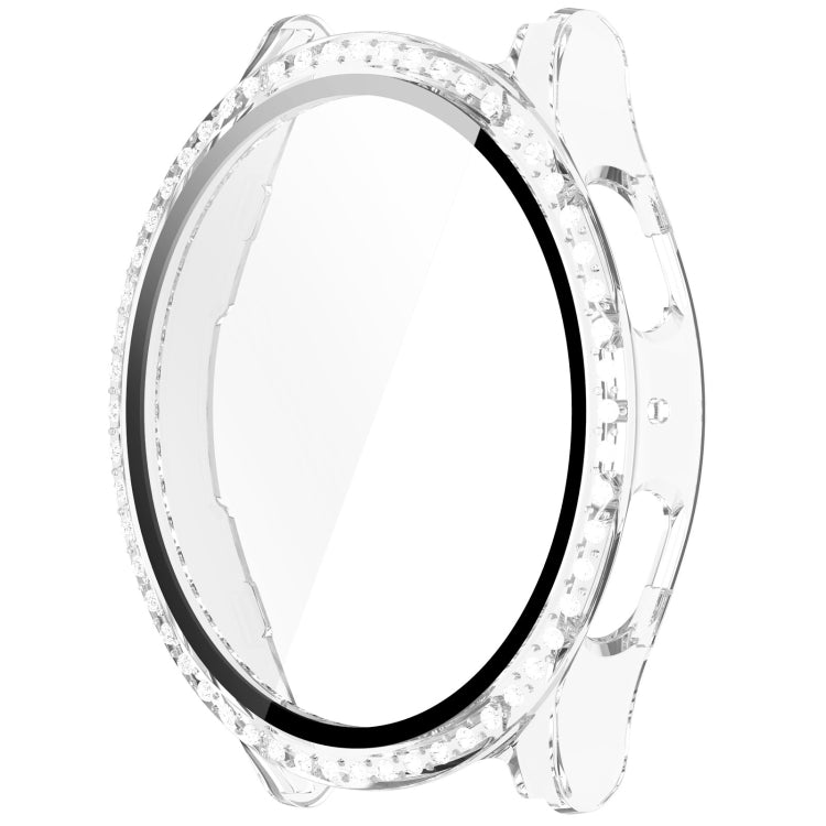 For Samsung Galaxy Watch 7 40mm Single Row Diamond PC + Tempered Film Integrated Watch Protective Case(Transparent White) - Watch Cases by PMC TechLife | Online Shopping South Africa | PMC TechLife | Buy Now Pay Later Mobicred