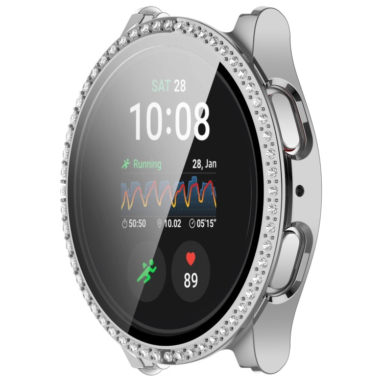For Samsung Galaxy Watch 7 40mm Single Row Diamond PC + Tempered Film Integrated Watch Protective Case(Silver) - Watch Cases by PMC TechLife | Online Shopping South Africa | PMC TechLife | Buy Now Pay Later Mobicred