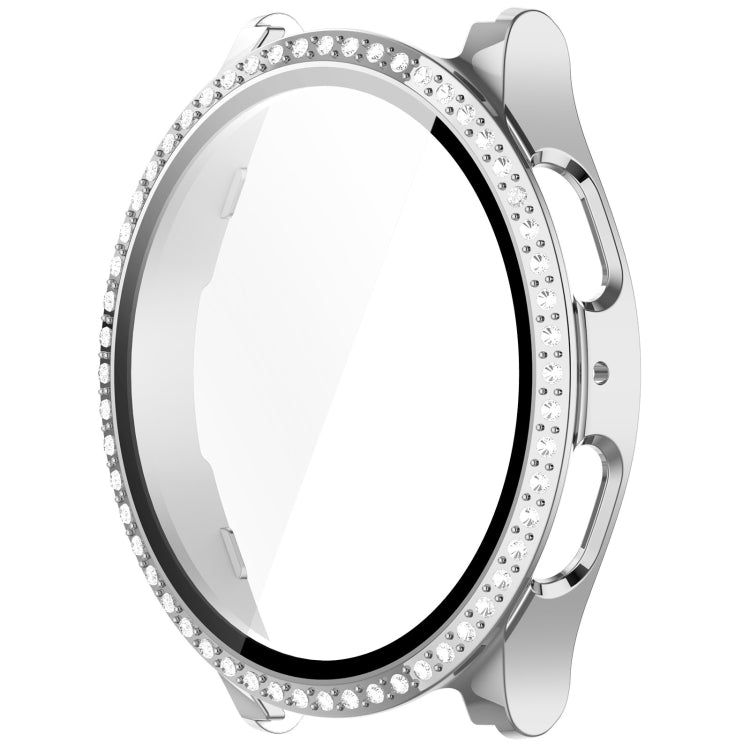 For Samsung Galaxy Watch 7 40mm Single Row Diamond PC + Tempered Film Integrated Watch Protective Case(Silver) - Watch Cases by PMC TechLife | Online Shopping South Africa | PMC TechLife | Buy Now Pay Later Mobicred