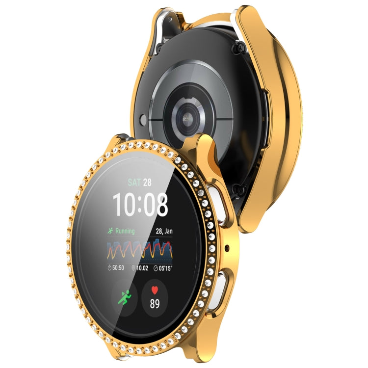 For Samsung Galaxy Watch 7 40mm Single Row Diamond PC + Tempered Film Integrated Watch Protective Case(Gold) - Watch Cases by PMC TechLife | Online Shopping South Africa | PMC TechLife | Buy Now Pay Later Mobicred