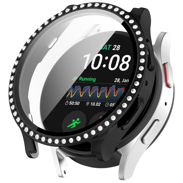 For Samsung Galaxy Watch 7 40mm Single Row Diamond PC + Tempered Film Integrated Watch Protective Case(Black) - Watch Cases by PMC TechLife | Online Shopping South Africa | PMC TechLife | Buy Now Pay Later Mobicred
