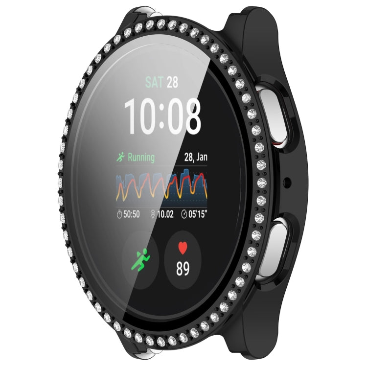 For Samsung Galaxy Watch 7 40mm Single Row Diamond PC + Tempered Film Integrated Watch Protective Case(Black) - Watch Cases by PMC TechLife | Online Shopping South Africa | PMC TechLife | Buy Now Pay Later Mobicred