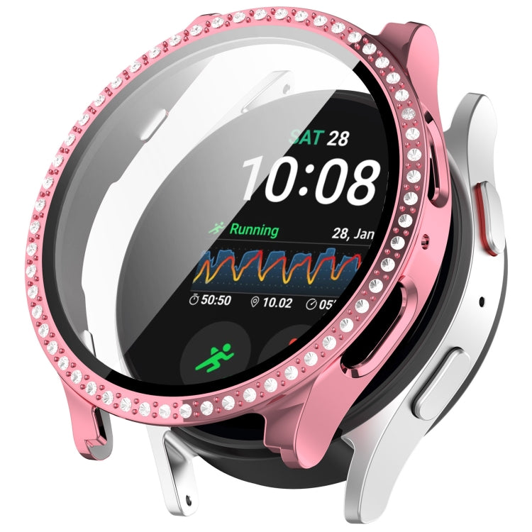 For Samsung Galaxy Watch 7 40mm Single Row Diamond PC + Tempered Film Integrated Watch Protective Case(Pink) - Watch Cases by PMC TechLife | Online Shopping South Africa | PMC TechLife | Buy Now Pay Later Mobicred