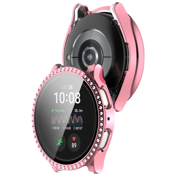 For Samsung Galaxy Watch 7 40mm Single Row Diamond PC + Tempered Film Integrated Watch Protective Case(Pink) - Watch Cases by PMC TechLife | Online Shopping South Africa | PMC TechLife | Buy Now Pay Later Mobicred