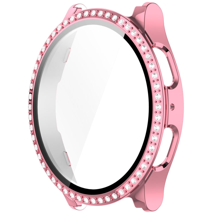 For Samsung Galaxy Watch 7 40mm Single Row Diamond PC + Tempered Film Integrated Watch Protective Case(Pink) - Watch Cases by PMC TechLife | Online Shopping South Africa | PMC TechLife | Buy Now Pay Later Mobicred