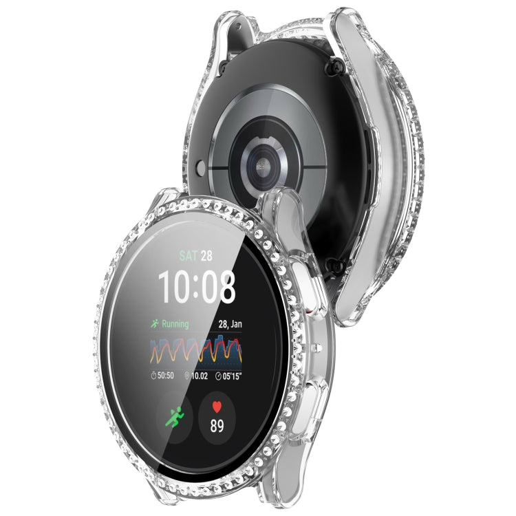 For Samsung Galaxy Watch 7 44mm Single Row Diamond PC + Tempered Film Integrated Watch Protective Case(Transparent White) - Watch Cases by PMC TechLife | Online Shopping South Africa | PMC TechLife | Buy Now Pay Later Mobicred