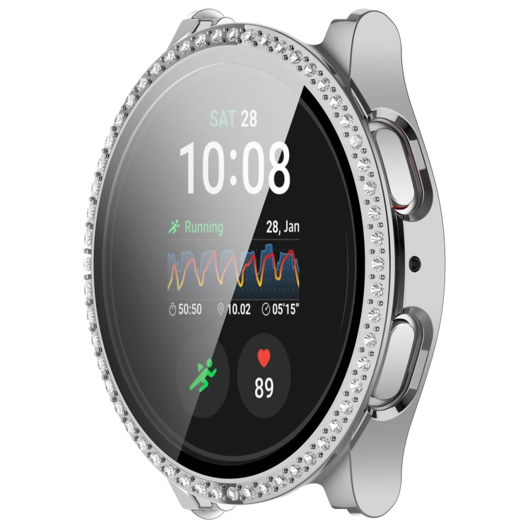 For Samsung Galaxy Watch 7 44mm Single Row Diamond PC + Tempered Film Integrated Watch Protective Case(Silver) - Watch Cases by PMC TechLife | Online Shopping South Africa | PMC TechLife | Buy Now Pay Later Mobicred