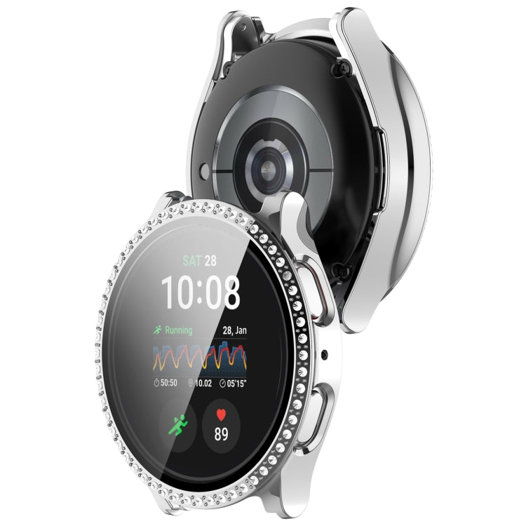 For Samsung Galaxy Watch 7 44mm Single Row Diamond PC + Tempered Film Integrated Watch Protective Case(Silver) - Watch Cases by PMC TechLife | Online Shopping South Africa | PMC TechLife | Buy Now Pay Later Mobicred