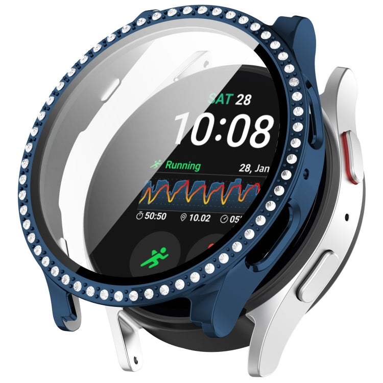 For Samsung Galaxy Watch 7 44mm Single Row Diamond PC + Tempered Film Integrated Watch Protective Case(Midnight Blue) - Watch Cases by PMC TechLife | Online Shopping South Africa | PMC TechLife | Buy Now Pay Later Mobicred
