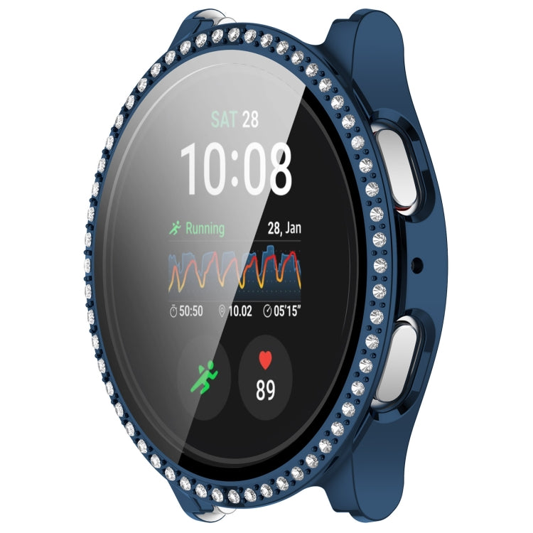 For Samsung Galaxy Watch 7 44mm Single Row Diamond PC + Tempered Film Integrated Watch Protective Case(Midnight Blue) - Watch Cases by PMC TechLife | Online Shopping South Africa | PMC TechLife | Buy Now Pay Later Mobicred