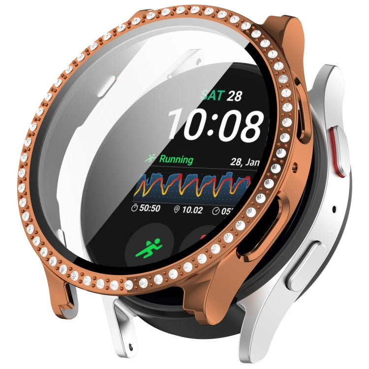 For Samsung Galaxy Watch 7 44mm Single Row Diamond PC + Tempered Film Integrated Watch Protective Case(Rose Gold) - Watch Cases by PMC TechLife | Online Shopping South Africa | PMC TechLife | Buy Now Pay Later Mobicred