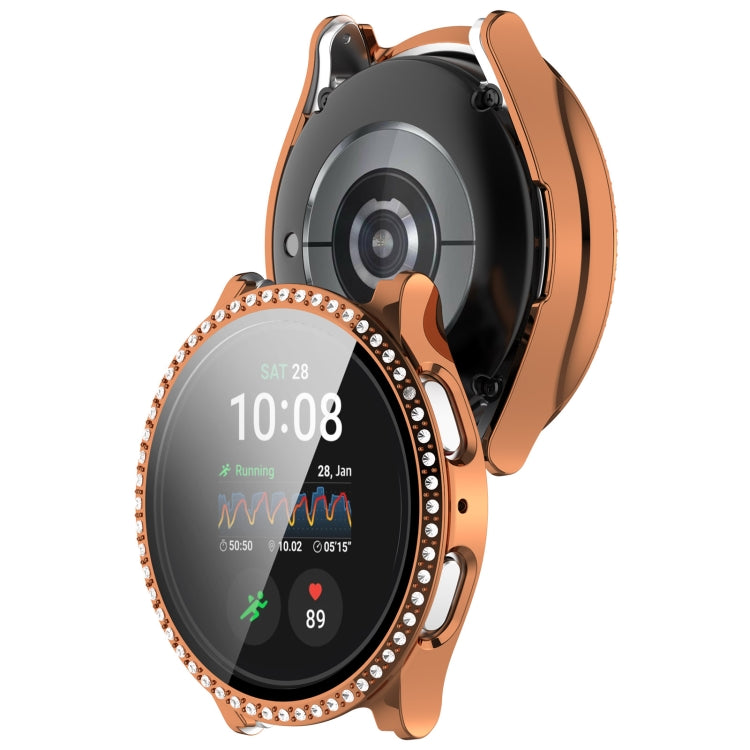 For Samsung Galaxy Watch 7 44mm Single Row Diamond PC + Tempered Film Integrated Watch Protective Case(Rose Gold) - Watch Cases by PMC TechLife | Online Shopping South Africa | PMC TechLife | Buy Now Pay Later Mobicred