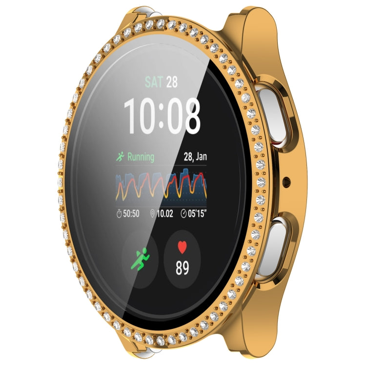 For Samsung Galaxy Watch 7 44mm Single Row Diamond PC + Tempered Film Integrated Watch Protective Case(Gold) - Watch Cases by PMC TechLife | Online Shopping South Africa | PMC TechLife | Buy Now Pay Later Mobicred