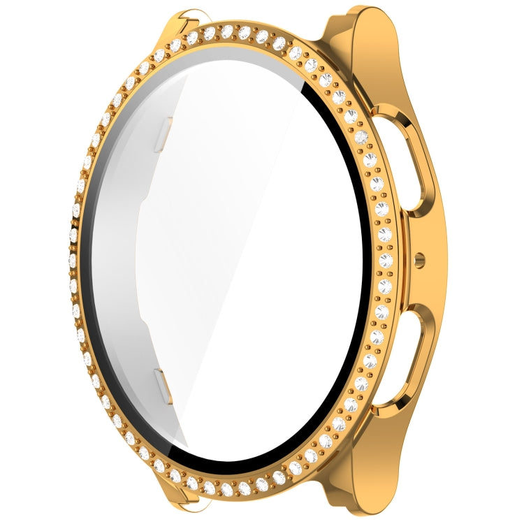 For Samsung Galaxy Watch 7 44mm Single Row Diamond PC + Tempered Film Integrated Watch Protective Case(Gold) - Watch Cases by PMC TechLife | Online Shopping South Africa | PMC TechLife | Buy Now Pay Later Mobicred