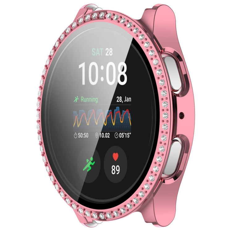 For Samsung Galaxy Watch 7 44mm Single Row Diamond PC + Tempered Film Integrated Watch Protective Case(Pink) - Watch Cases by PMC TechLife | Online Shopping South Africa | PMC TechLife | Buy Now Pay Later Mobicred