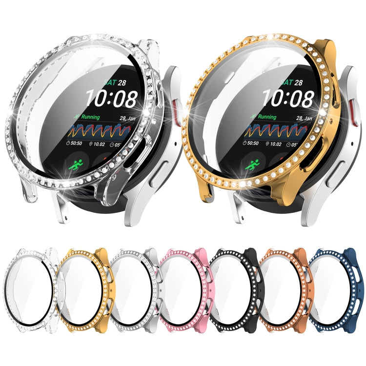 For Samsung Galaxy Watch 7 40mm Single Row Diamond PC + Tempered Film Integrated Watch Protective Case(Black) - Watch Cases by PMC TechLife | Online Shopping South Africa | PMC TechLife | Buy Now Pay Later Mobicred