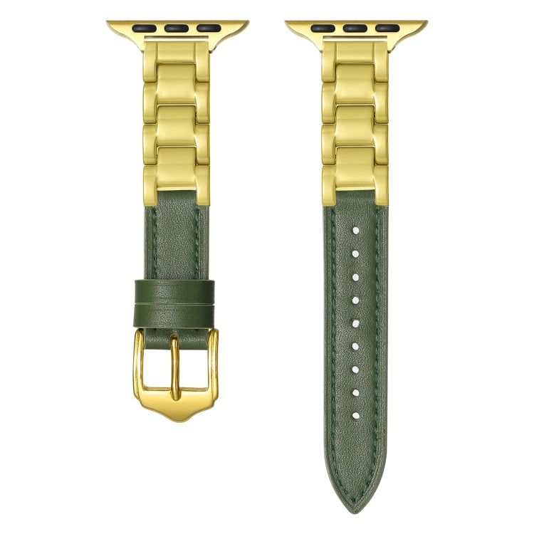 For Apple Watch SE 2023 44mm Ceramic Color Buckle Contrast Leather Watch Band(Green+Gold+Gold Buckle) - free shipping - PMC TechLife - Order now!