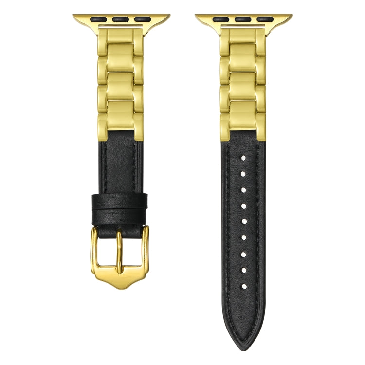 For Apple Watch Series 8 45mm Ceramic Color Buckle Contrast Leather Watch Band(Black+Gold+Gold Buckle) - free shipping - PMC TechLife - Order now!
