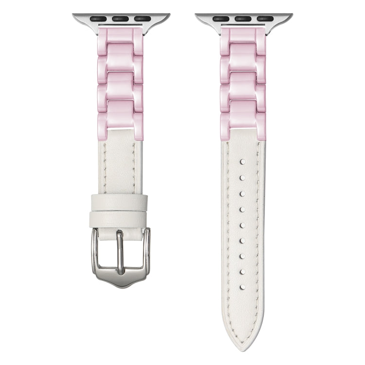 For Apple Watch Series 7 45mm Ceramic Color Buckle Contrast Leather Watch Band(White+Pink+Silver Buckle) - free shipping - PMC TechLife - Order now!
