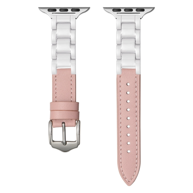 For Apple Watch Series 3 42mm Ceramic Color Buckle Contrast Leather Watch Band(Light Pink+White+Silver Buckle) - Watch Bands by PMC TechLife | Online Shopping South Africa | PMC TechLife | Buy Now Pay Later Mobicred