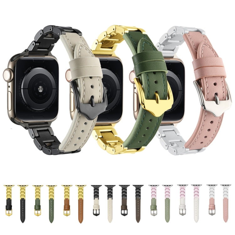 For Apple Watch Series 4 44mm Ceramic Color Buckle Contrast Leather Watch Band(Light Pink+White+Silver Buckle) - Watch Bands by PMC TechLife | Online Shopping South Africa | PMC TechLife | Buy Now Pay Later Mobicred