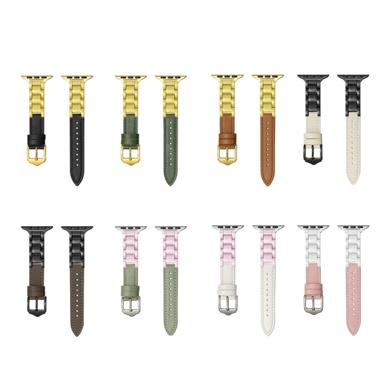 For Apple Watch Series 9 45mm Ceramic Color Buckle Contrast Leather Watch Band(White+Pink+Silver Buckle) - free shipping - PMC TechLife - Order now!