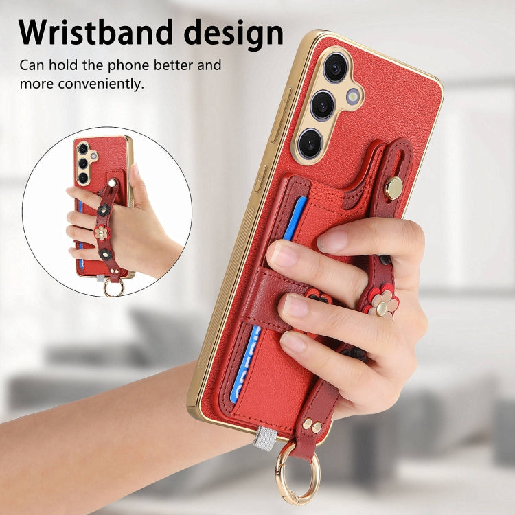 For Samsung Galaxy S24+ 5G Stereoscopic Flowers Wristband Card Bag Phone Case(Red) - Galaxy S24+ 5G Cases by PMC Jewellery | Online Shopping South Africa | PMC Jewellery | Buy Now Pay Later Mobicred