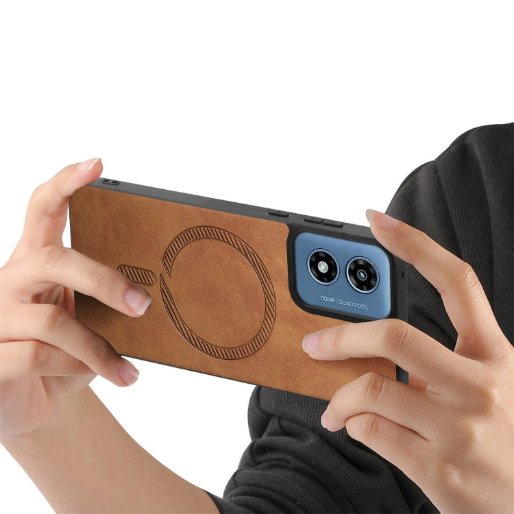 For Motorola Moto G Play 2024 4G Retro Magsafe Magnetic PU Back Cover Phone Case(Brown) - Motorola Cases by PMC Jewellery | Online Shopping South Africa | PMC Jewellery | Buy Now Pay Later Mobicred