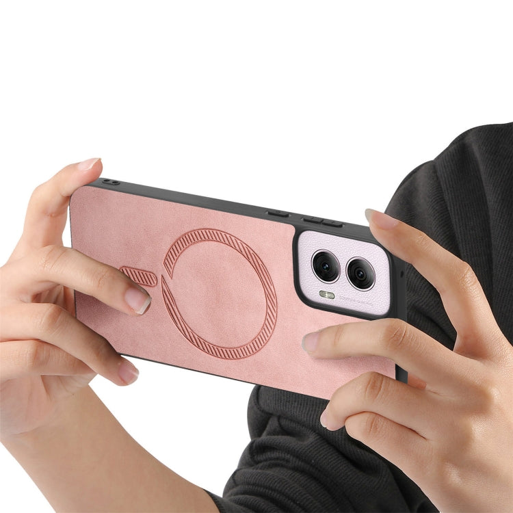 For Motorola Moto G Power 2024 5G Retro Magsafe Magnetic PU Back Cover Phone Case(Pink) - Motorola Cases by PMC Jewellery | Online Shopping South Africa | PMC Jewellery | Buy Now Pay Later Mobicred