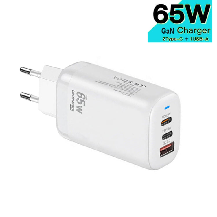 TE-65W GaN PD65W Dual USB-C+USB-A Laptop / Tablet Adapter，EU Plug(White) - USB Charger by PMC Jewellery | Online Shopping South Africa | PMC Jewellery | Buy Now Pay Later Mobicred