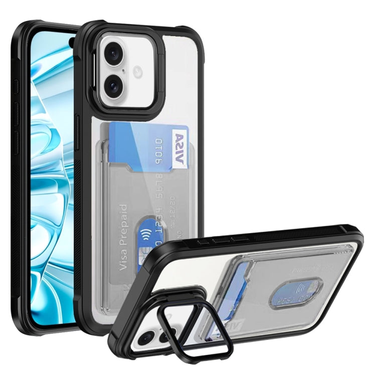 For iPhone 16 Plus Card Bag Holder Acrylic Hybrid TPU Phone Case(Black) - iPhone 16 Plus Cases by PMC Jewellery | Online Shopping South Africa | PMC Jewellery | Buy Now Pay Later Mobicred