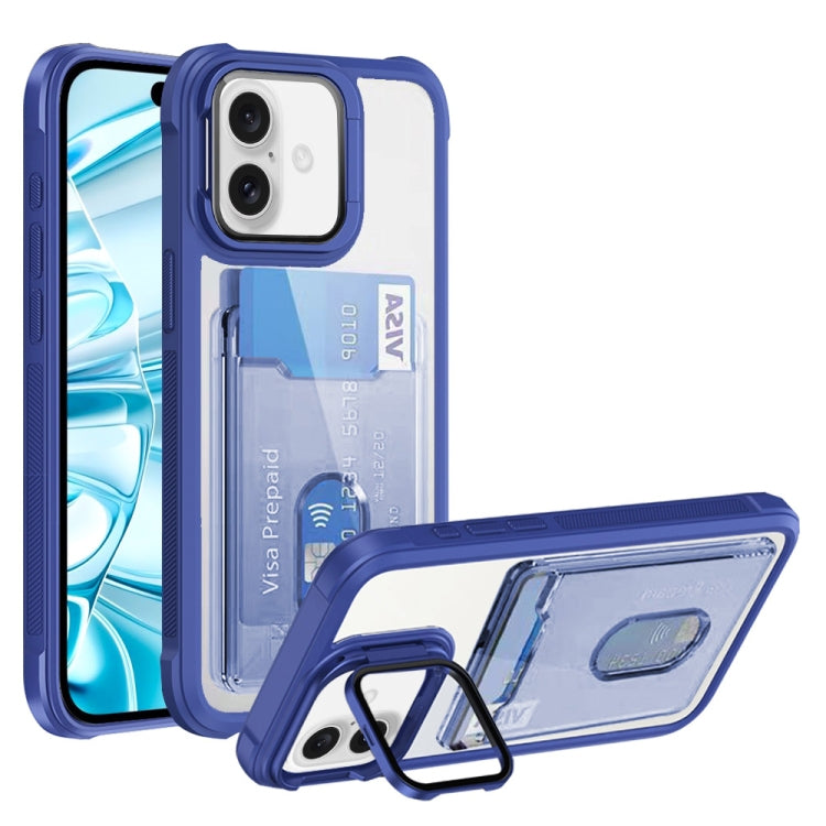 For iPhone 16 Card Bag Holder Acrylic Hybrid TPU Phone Case(Blue) - iPhone 16 Cases by PMC Jewellery | Online Shopping South Africa | PMC Jewellery | Buy Now Pay Later Mobicred