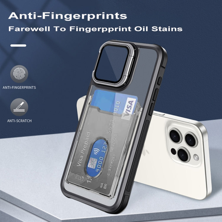 For iPhone 16 Card Bag Holder Acrylic Hybrid TPU Phone Case(Black) - iPhone 16 Cases by PMC TechLife | Online Shopping South Africa | PMC TechLife | Buy Now Pay Later Mobicred