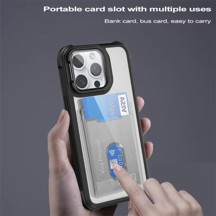 For iPhone 16 Card Bag Holder Acrylic Hybrid TPU Phone Case(Purple) - iPhone 16 Cases by PMC TechLife | Online Shopping South Africa | PMC TechLife | Buy Now Pay Later Mobicred