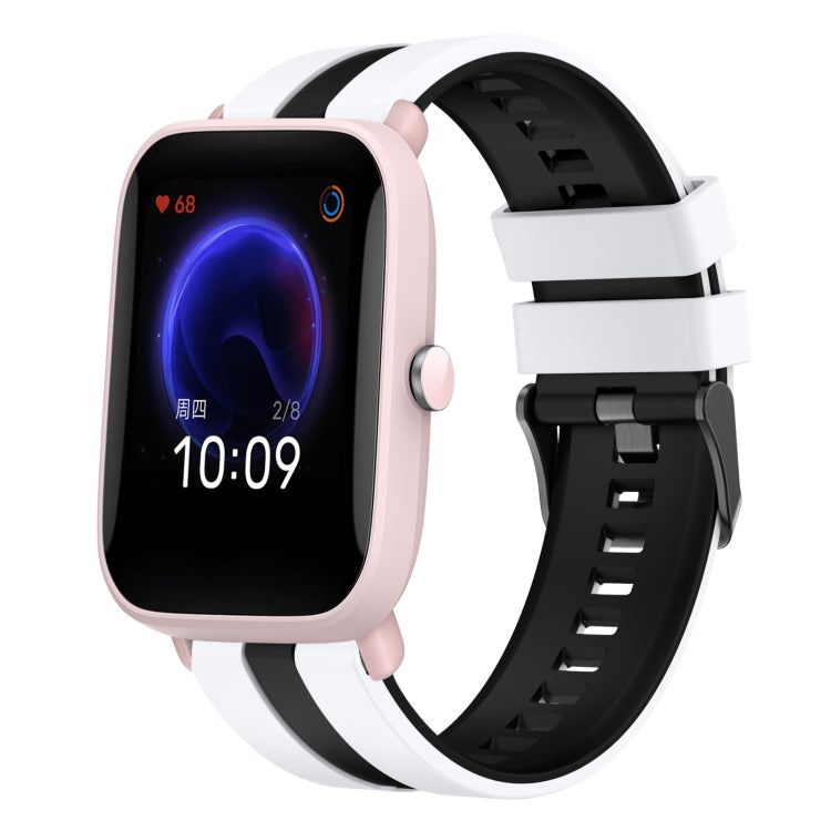 For Amazfit Pop Pro 20mm Two-Color Sports Silicone Watch Band(White+Black) - free shipping - PMC TechLife - Order now!