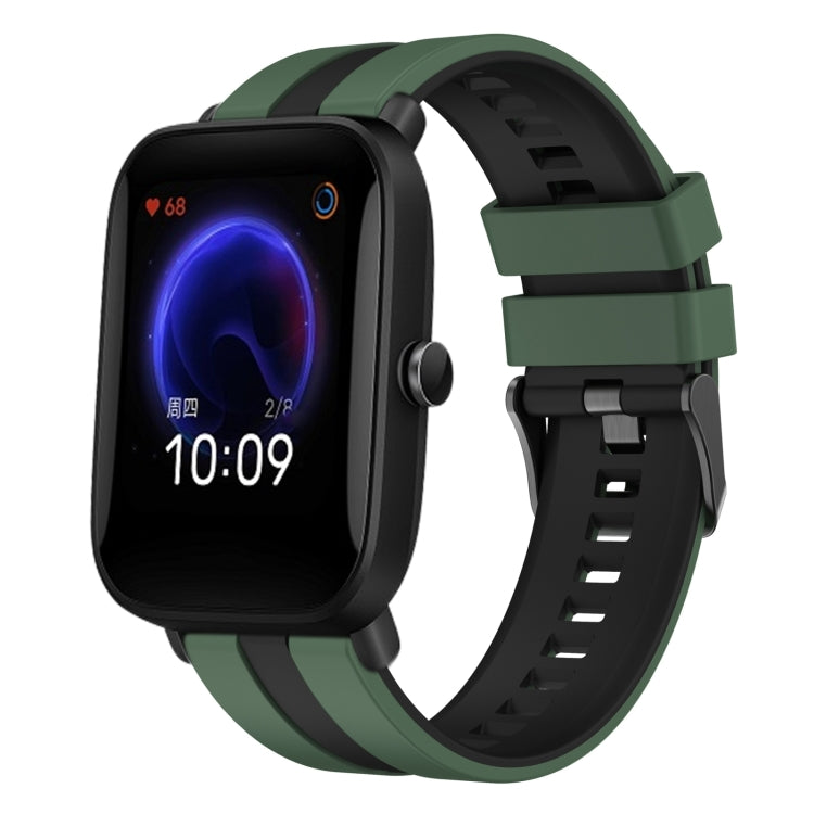 For Amazfit Pop 20mm Two-Color Sports Silicone Watch Band(Olive Green+Black) - free shipping - PMC TechLife - Order now!