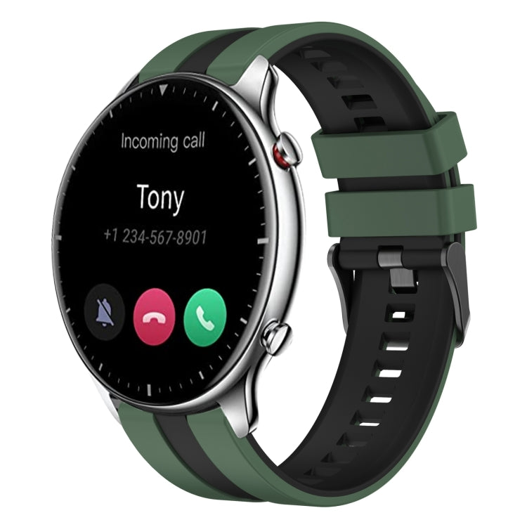 For Amazfit GTR 2 22mm Two-Color Sports Silicone Watch Band(Olive Green+Black) - free shipping - PMC TechLife - Order now!
