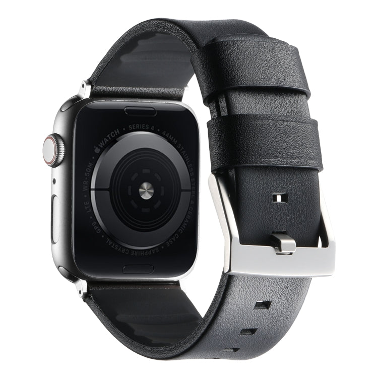 For Apple Watch Ultra 2 49mm Genuine Leather Hybrid Silicone Watch Band(Black Sliver Buckle) - Watch Bands by PMC TechLife | Online Shopping South Africa | PMC TechLife | Buy Now Pay Later Mobicred