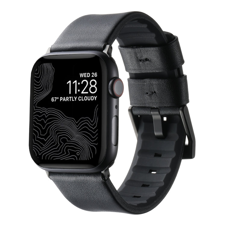 For Apple Watch Ultra 49mm Genuine Leather Hybrid Silicone Watch Band(Black Black Buckle) - Watch Bands by PMC TechLife | Online Shopping South Africa | PMC TechLife | Buy Now Pay Later Mobicred