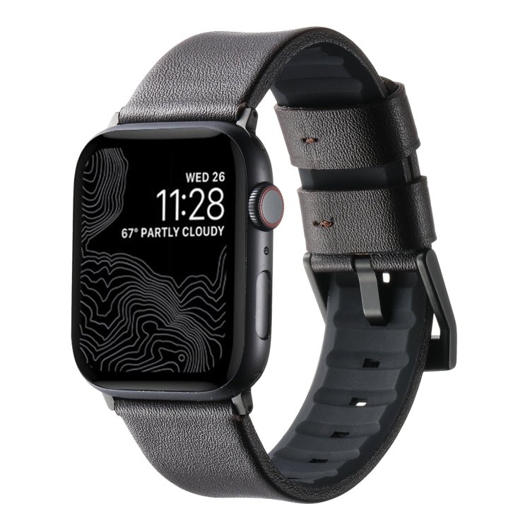 For Apple Watch Series 8 41mm Genuine Leather Hybrid Silicone Watch Band(Coffee Black Buckle) - Watch Bands by PMC TechLife | Online Shopping South Africa | PMC TechLife | Buy Now Pay Later Mobicred