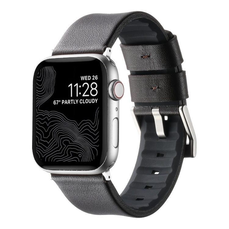 For Apple Watch Series 7 41mm Genuine Leather Hybrid Silicone Watch Band(Coffee Sliver Buckle) - Watch Bands by PMC TechLife | Online Shopping South Africa | PMC TechLife | Buy Now Pay Later Mobicred