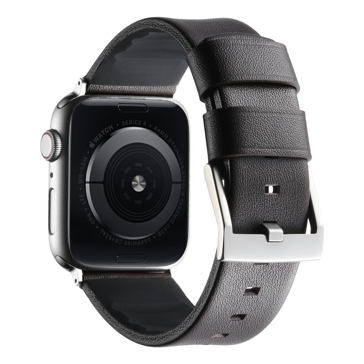 For Apple Watch Series 7 41mm Genuine Leather Hybrid Silicone Watch Band(Coffee Sliver Buckle) - Watch Bands by PMC TechLife | Online Shopping South Africa | PMC TechLife | Buy Now Pay Later Mobicred