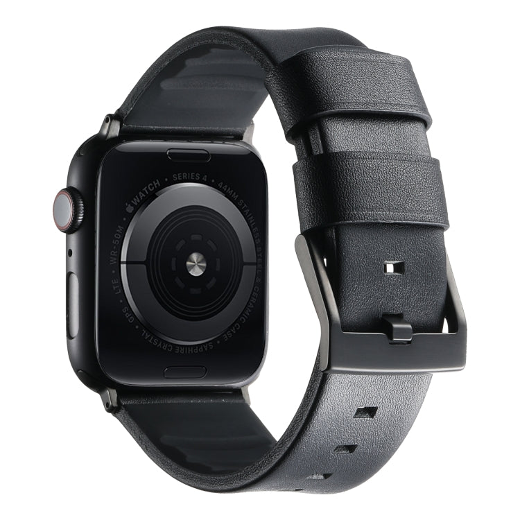 For Apple Watch Series 5 40mm Genuine Leather Hybrid Silicone Watch Band(Black Black Buckle) - Watch Bands by PMC TechLife | Online Shopping South Africa | PMC TechLife | Buy Now Pay Later Mobicred