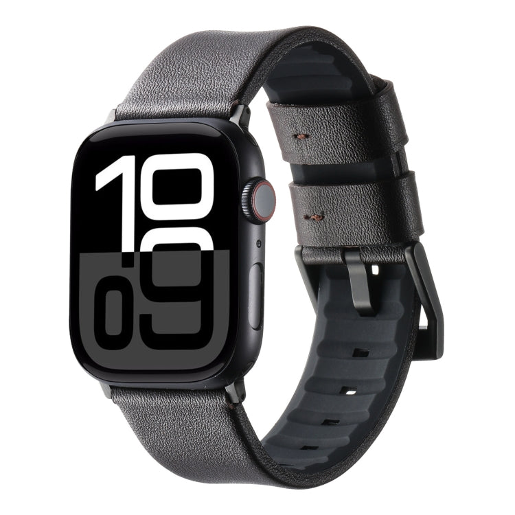 For Apple Watch Series 10 42mm Genuine Leather Hybrid Silicone Watch Band(Coffee Black Buckle) - Watch Bands by PMC TechLife | Online Shopping South Africa | PMC TechLife | Buy Now Pay Later Mobicred