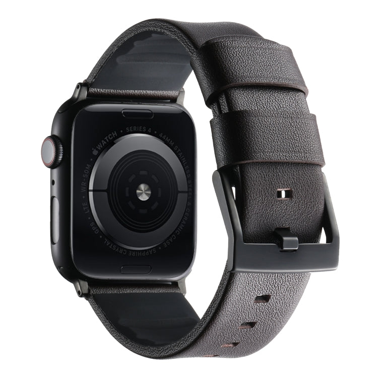 For Apple Watch Series 10 42mm Genuine Leather Hybrid Silicone Watch Band(Coffee Black Buckle) - Watch Bands by PMC TechLife | Online Shopping South Africa | PMC TechLife | Buy Now Pay Later Mobicred