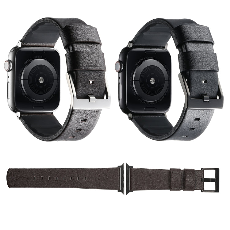 For Apple Watch Series 10 42mm Genuine Leather Hybrid Silicone Watch Band(Coffee Sliver Buckle) - Watch Bands by PMC TechLife | Online Shopping South Africa | PMC TechLife | Buy Now Pay Later Mobicred